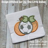 Soccer Pumpkin girl applique machine embroidery design