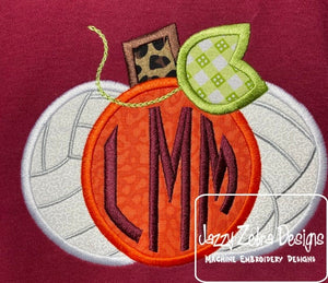 Volleyball Pumpkin monogram frame applique machine embroidery design