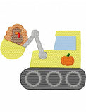 Thanksgiving Excavator with turkey sketch machine embroidery design
