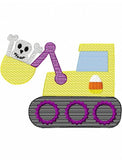 Halloween Excavator with skeleton sketch machine embroidery design