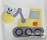 Halloween Excavator with skeleton sketch machine embroidery design