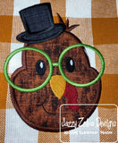 Turkey wearing top hat and glasses applique machine embroidery design