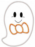 Ghost boy with bow tie vintage stitch appliqué embroidery design