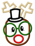 Reindeer with top hat and glasses applique machine embroidery design