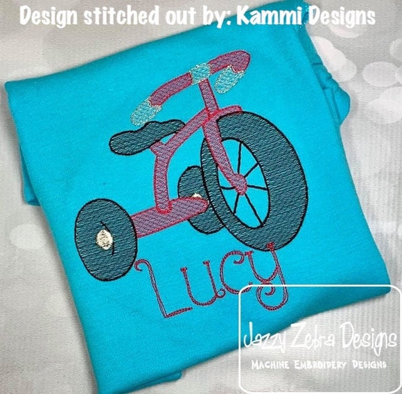 Tricycle sketch machine embroidery design