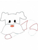 Dog with Christmas candy cane raggedy edge bean stitch shabby applique machine Embroidery design