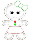 Gingerbread girl raggedy edge bean stitch shabby applique machine embroidery design