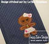 Gingerbread girl raggedy edge bean stitch shabby applique machine embroidery design