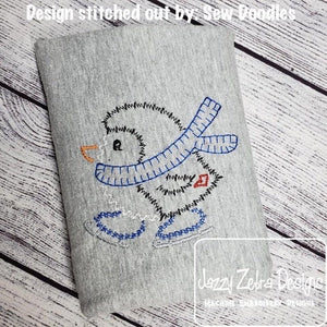 Ice Skating Penguin vintage stitch machine embroidery design