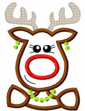 Christmas Reindeer girl wearing jewelry applique machine embroidery design