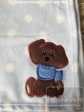 Boy dog with scarf winter applique machine embroidery design
