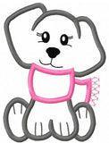 Girl dog with scarf winter applique machine embroidery design
