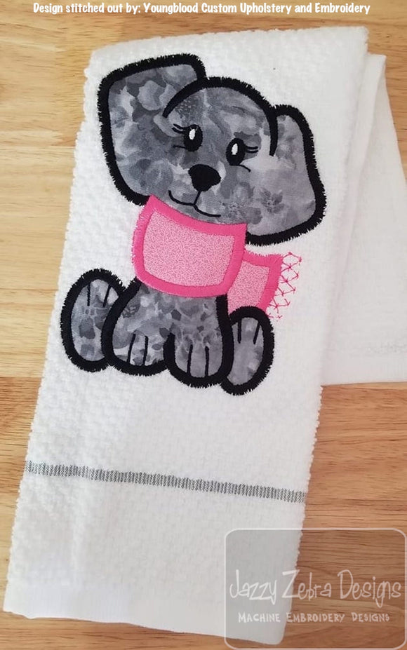 Girl dog with scarf winter applique machine embroidery design