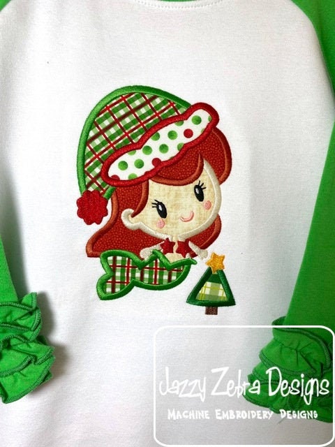 Mermaid with Christmas tree applique machine embroidery design