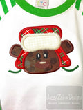 Winter Bear wearing trapper hat applique machine embroidery design