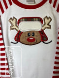 Reindeer wearing trapper hat applique machine embroidery design