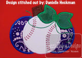 Baseball Pumpkin girl applique machine embroidery design