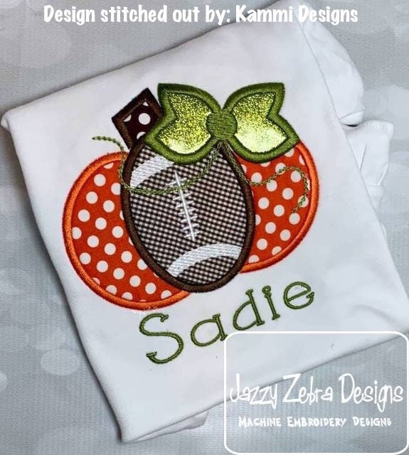 Football Pumpkin girl applique machine embroidery design