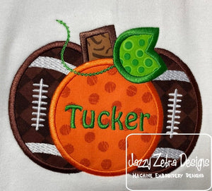Football pumpkin monogram frame applique machine embroidery design