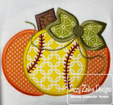 Softball Pumpkin girl applique machine embroidery design