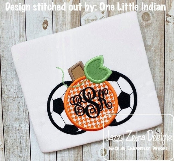 Soccer Pumpkin monogram frame applique machine embroidery design