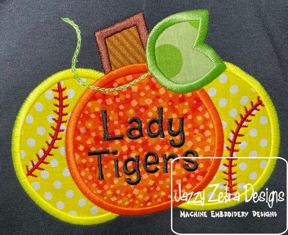 Softball Pumpkin monogram frame applique machine embroidery design