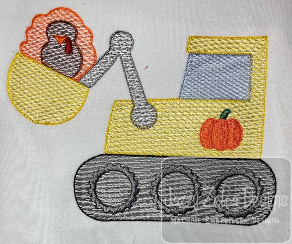Thanksgiving Excavator with turkey sketch machine embroidery design