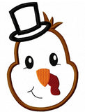 Turkey wearing top hat applique machine embroidery design