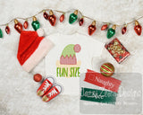 Fun size saying Christmas elf motif filled machine embroidery design
