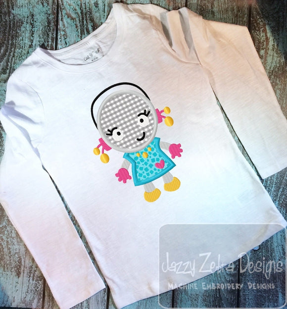 Robot girl appliqué machine embroidery design