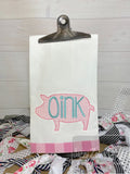 Pig silhouette with oink word motif filled machine embroidery design