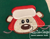 Winter Bear wearing trapper hat applique machine embroidery design