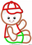 Gingerbread boy wearing baseball cap appliqué machine embroidery design