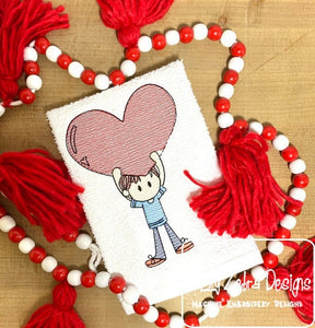 Boy with heart sketch machine embroidery design