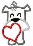 Puppy with heart Valentine Applique machine embroidery design