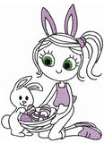 Easter Swirly girl with bunny sketch machine embroidery design