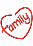 Family heart satin stitch machine embroidery design