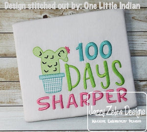 100 days sharper saying cactus machine embroidery design