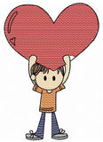 Boy with heart sketch machine embroidery design