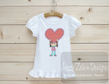 Girl with heart sketch machine embroidery design