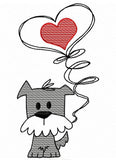 Puppy with heart sketch machine embroidery design