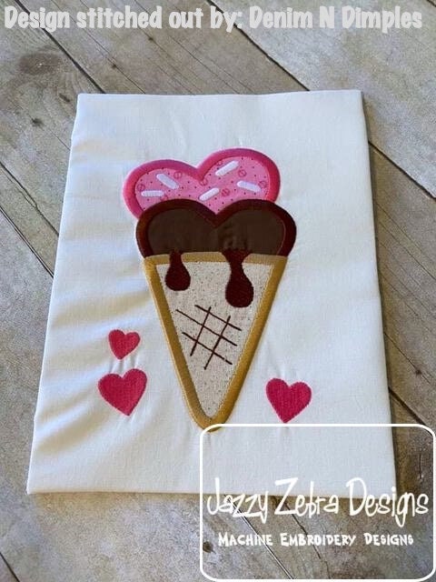 Heart ice cream cone applique machine embroidery design