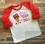 You make me melt saying heart ice cream cone applique machine embroidery design