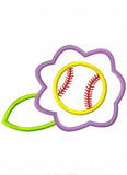 Softball flower applique machine embroidery design
