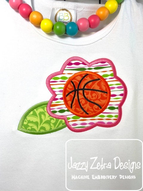 Basketball flower applique machine embroidery design