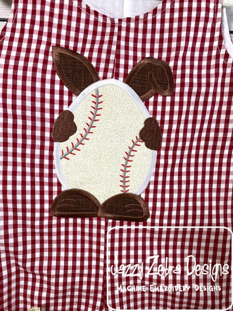 Bunny with baseball egg applique machine embroidery design