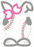 Girl Bunny with baseball egg applique machine embroidery design