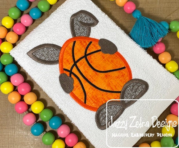 Bunny with basketball egg applique machine embroidery design