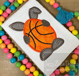 Bunny with basketball egg applique machine embroidery design