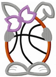 Girl Bunny with basketball egg applique machine embroidery design